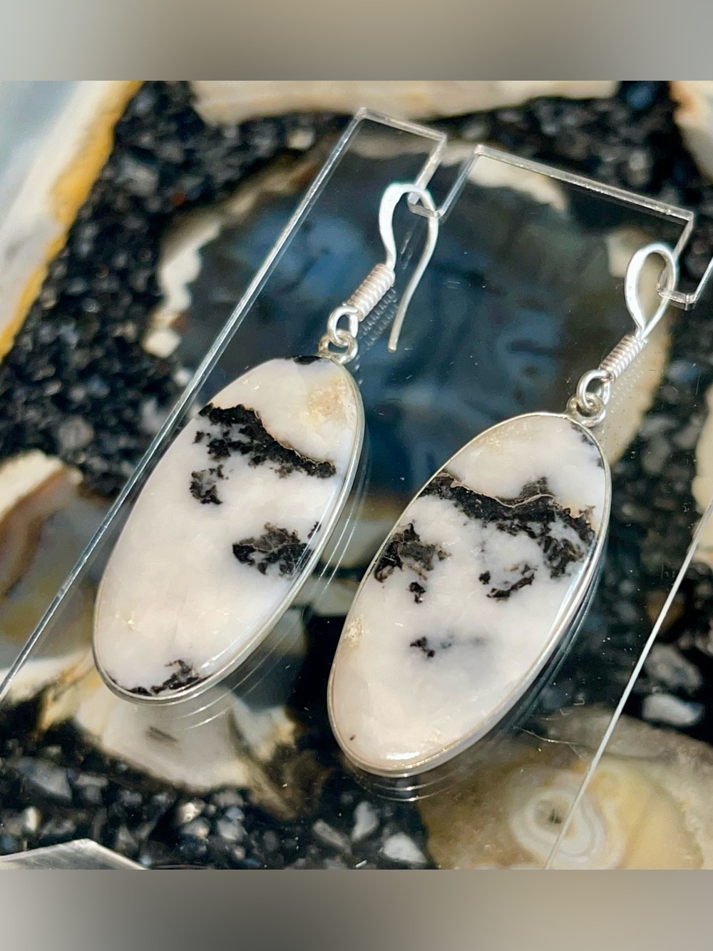 Thin White Buffalo Turquoise Earrings 2”